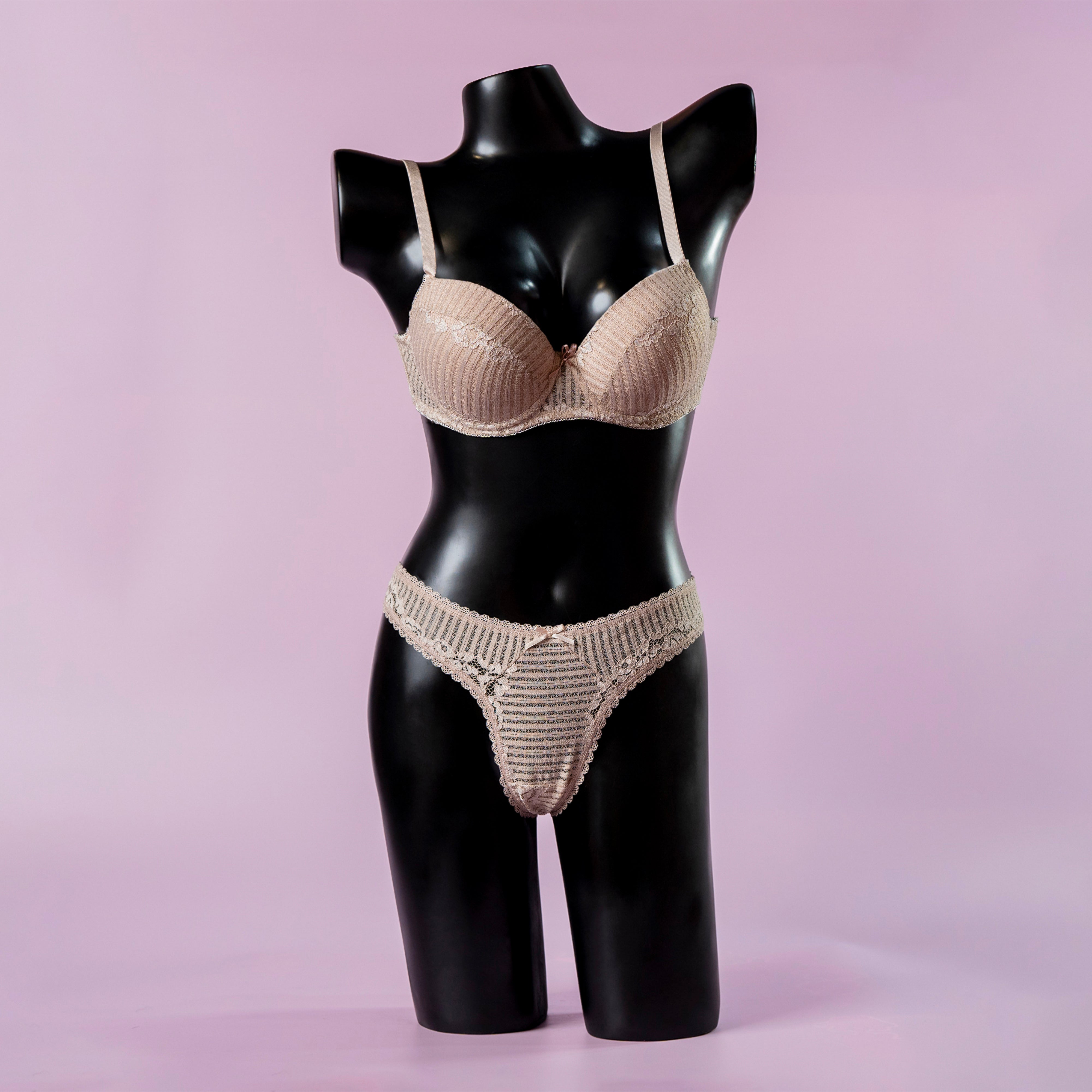 Underwire Padded Lace Bra & String Set 4211 - Mink