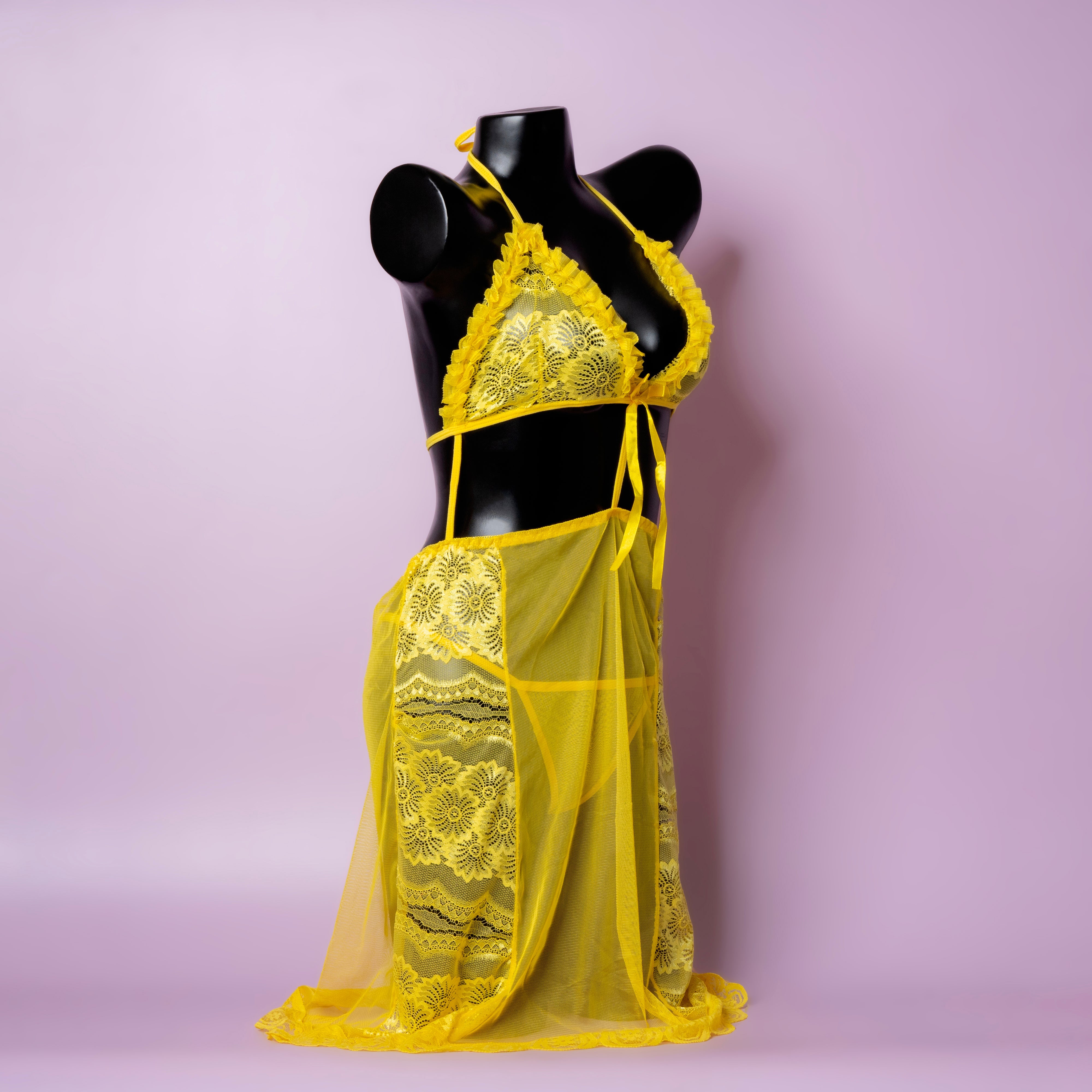 Sultry Net Lingerie Set – 0369 (Free Size, Yellow)