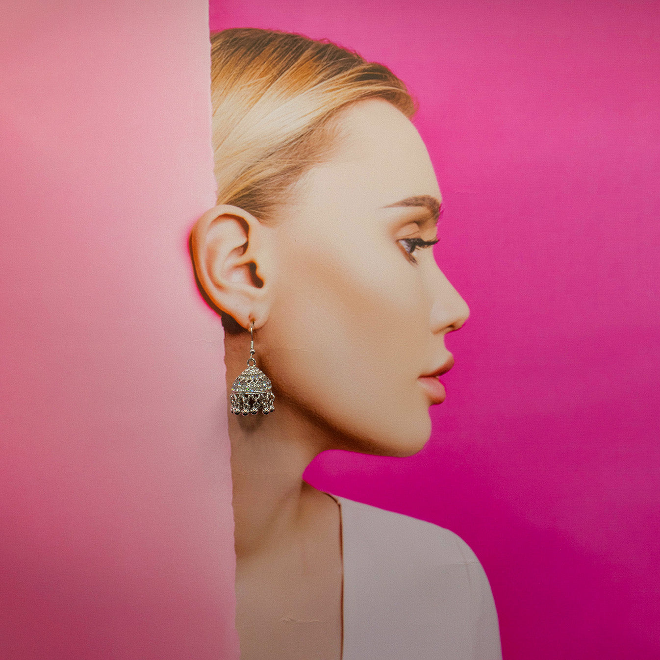 Hook-Shaped Petite Dome Earrings with Rhinestone Embellishment