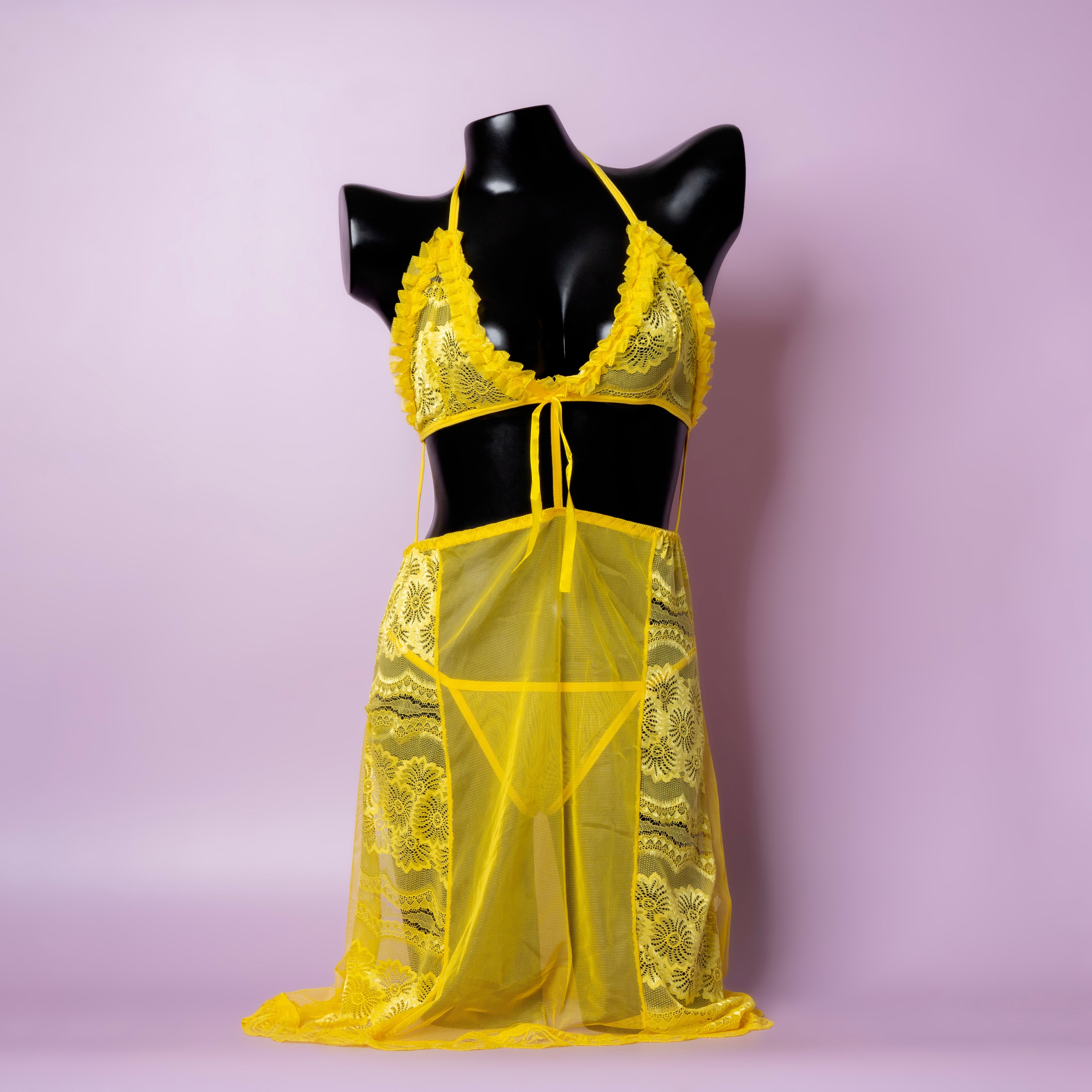 Sultry Net Lingerie Set – 0369 (Free Size, Yellow)