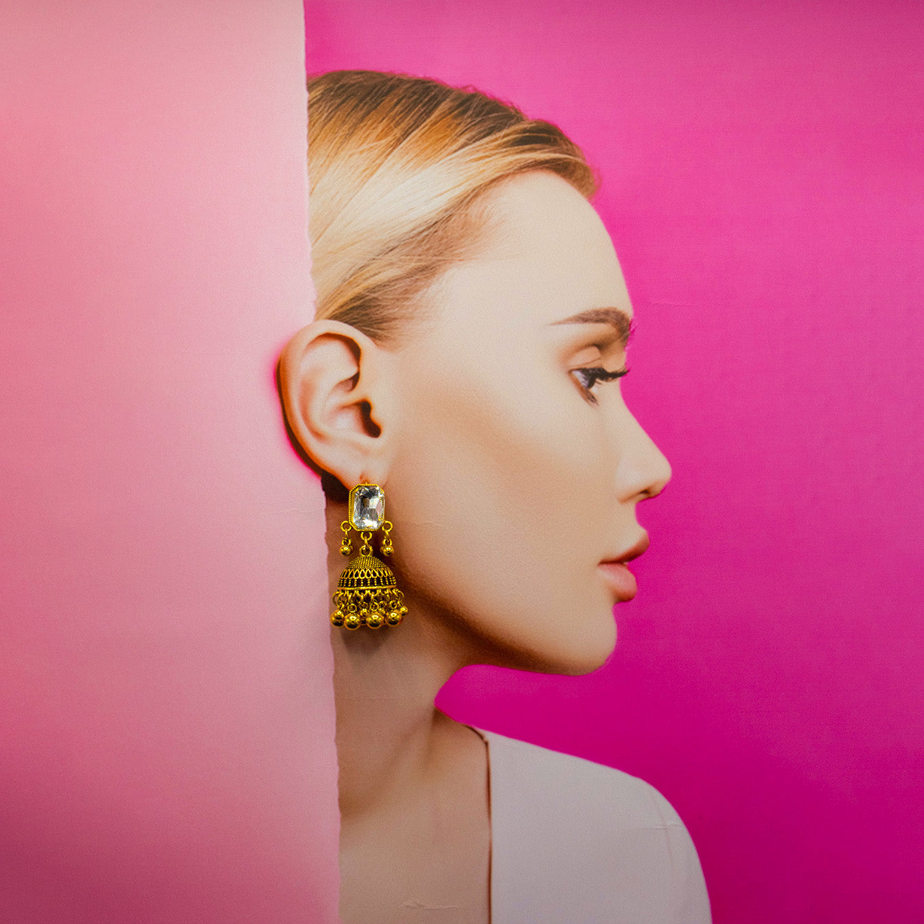 Radiant Gemstone Dome Jhumka Earrings