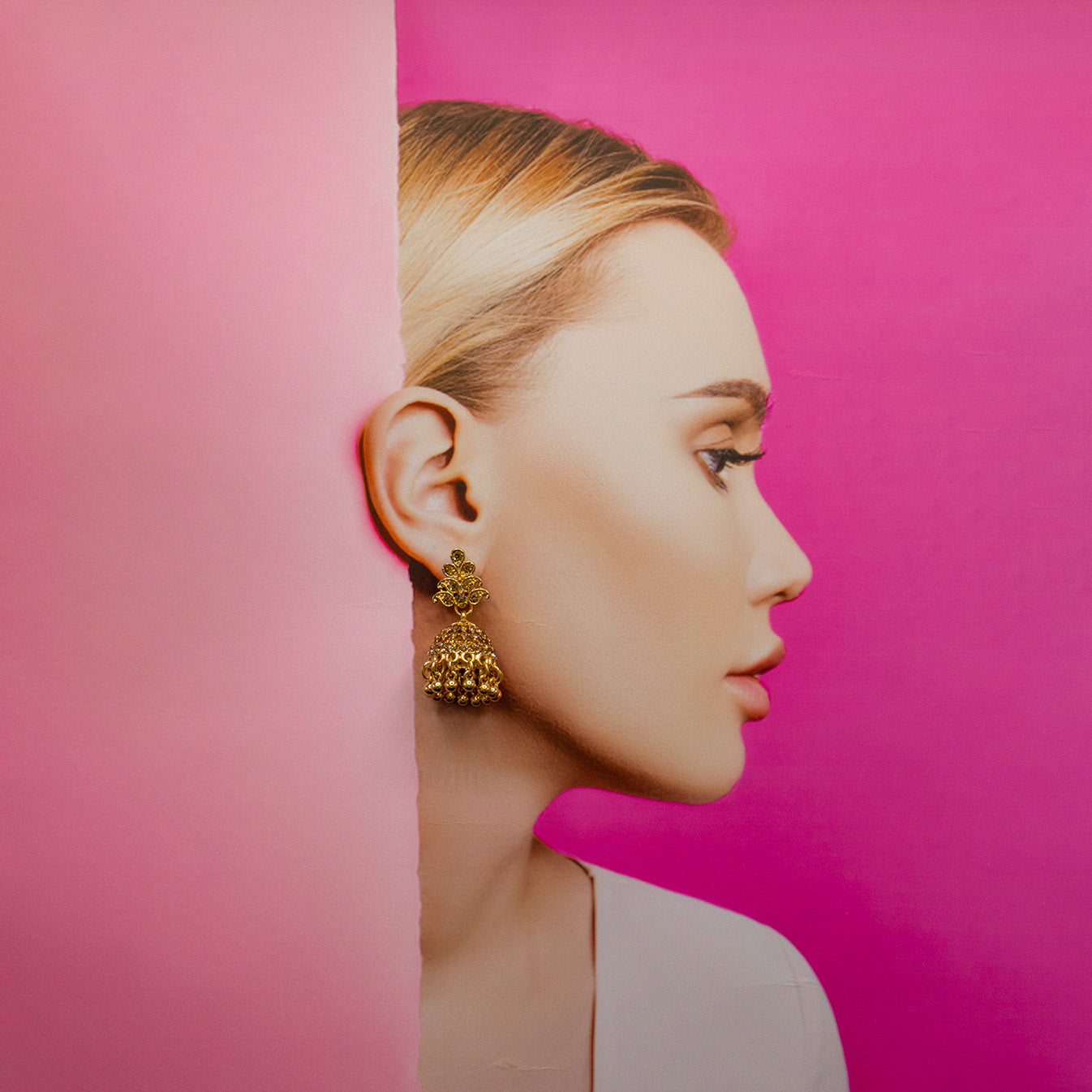 Round-Edged Jhumka Earrings with Eyespot Ocellus Design & Sparkling Rhinestones